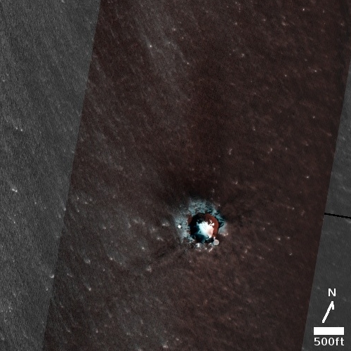 Ice-filled crater on the Martian north pole ice cap
