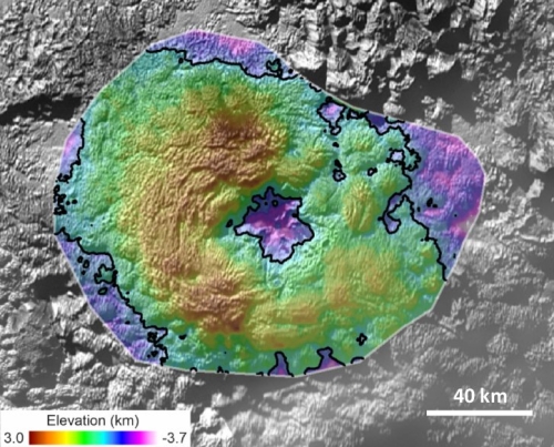 Elevation map of Wright Mons on Pluto