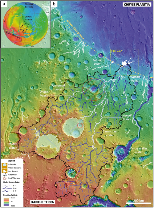 Map of Hypanis Valles river basin on Mars