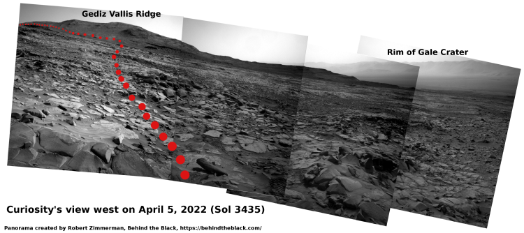 Curiosity's view looking west on April 5, 2022 (Sol 3435)