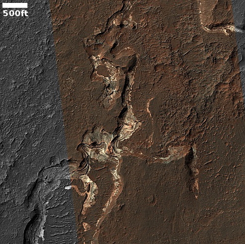 White sediment in Martian slot canyon
