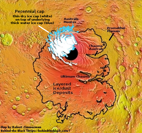 Map of Martian south pole ice cap