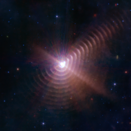 Webb infrared image of dust shells surrounding binary star system
