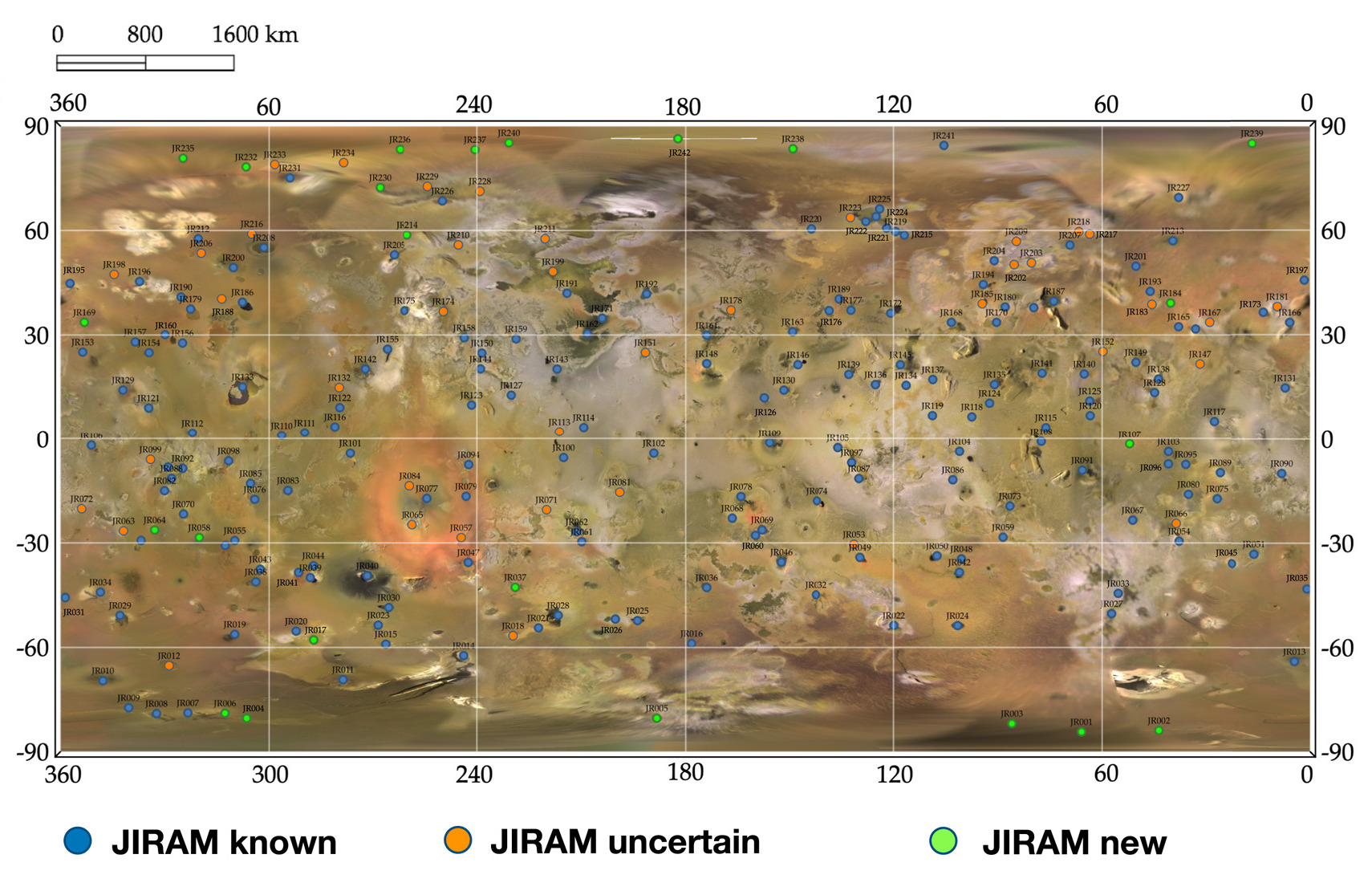 Hot spot map of Io