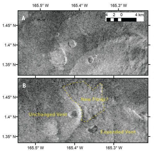 Changes in volcanic vent on Venus over eight months