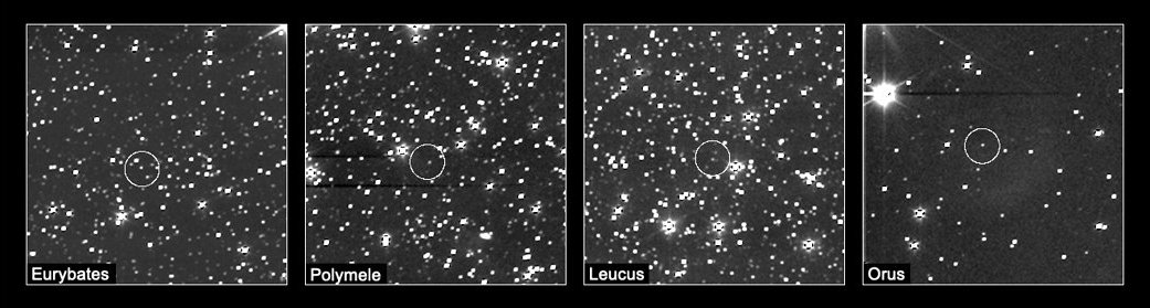 Lucy's first look at four Trojan asteroid targets