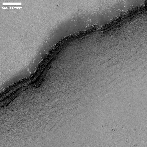 The cliff wall of an ancient Martian lava channel