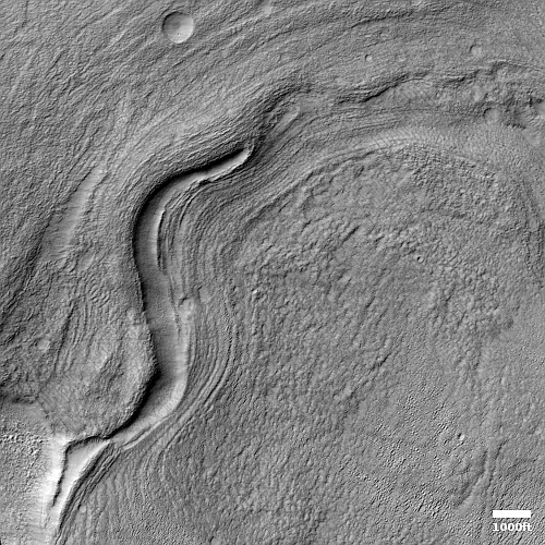 Swirling layers in the basement of Mars