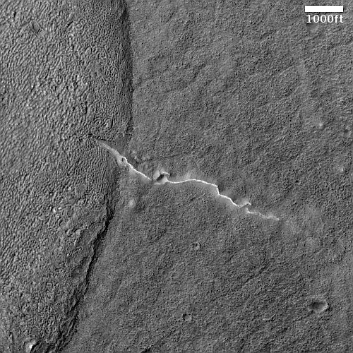 Meandering ridge exiting glacier on Mars