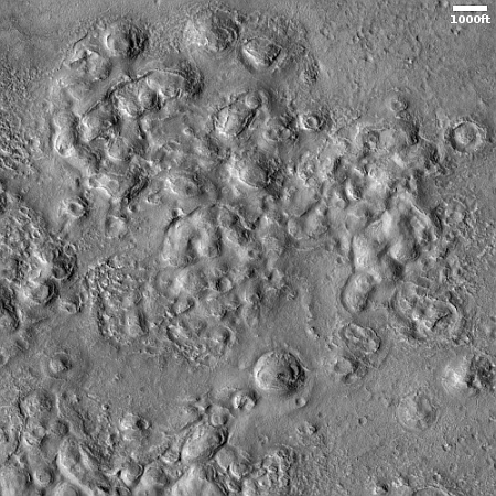 Bubbling but frozen terrain on Mars