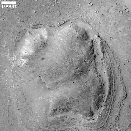 A mountain buried by lava on Mars