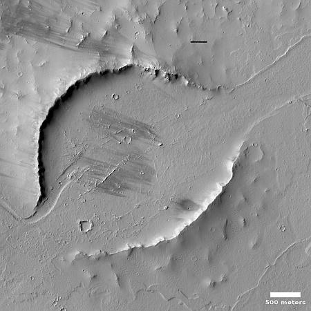 Martian lava flow through crater