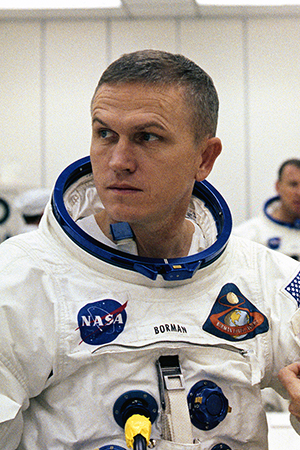 Frank Borman, suited up just before the launch of Apollo 8 in 1968