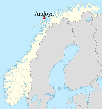 Map of Norway showing Andoya