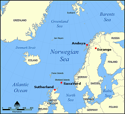 Proposed spaceports surrounding Norwegian Sea
