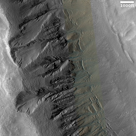 Big Martian gullies partly filled with glacial material