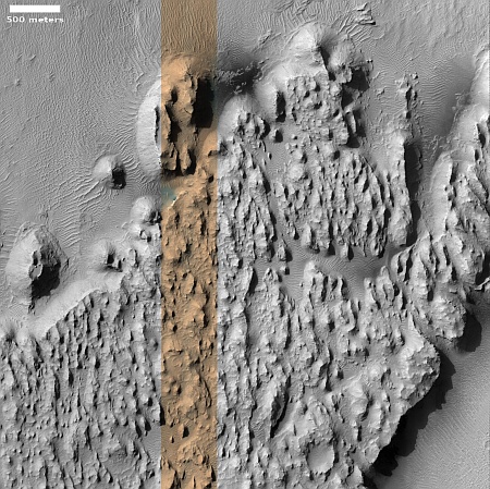 A plateau of friable rock on Mars