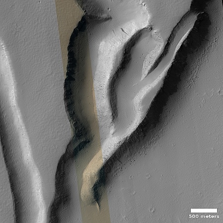 Canyons formed by the giant crack that splits Mars