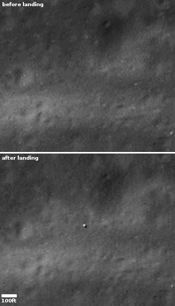 LRO images showing before and after SLIM's landing