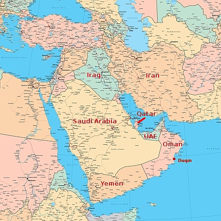 Middle East, showing Oman's proposed spaceport
