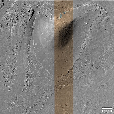 Frozen lava rapids on Mars