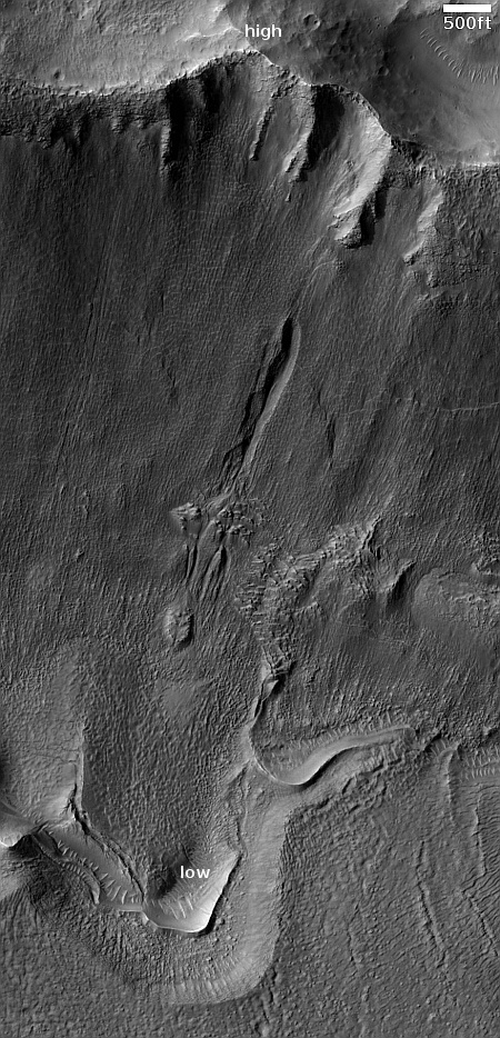A gully on the north rim of Niquero Crater