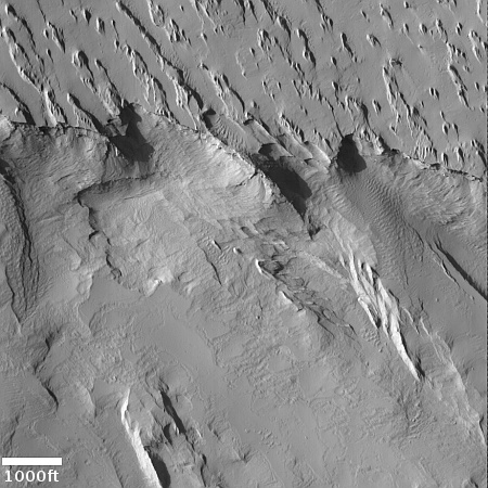 A Martian cliff of ash flushed by wind