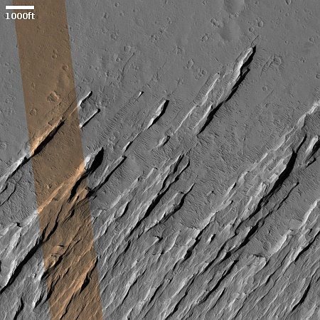 The wind-carved north edge of Mars' largest volcanic ash field