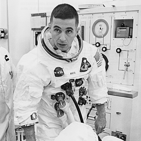 Bill Anders suiting up for the December 1968 launch of Apollo 8
