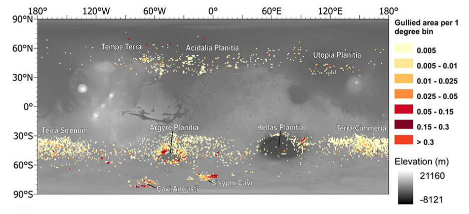 The global distribution of gullies on Mars