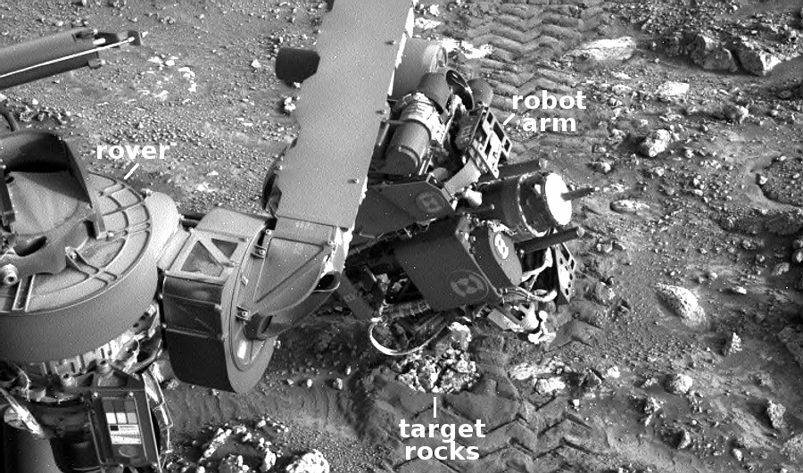 Curiosity's robot arm about to take a close look at the ground
