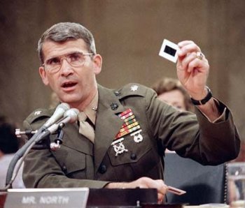 Oliver North testifying in 1987 Iran-Contra hearing