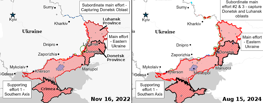 The territorial changes in the past six months in the Ukraine war