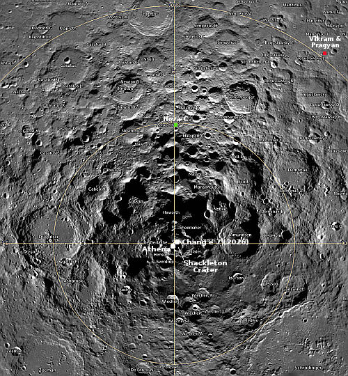 The landers either at or targeting the Moon's south pole