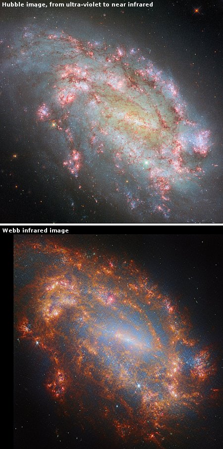 A galaxy as seen by Hubble and Webb