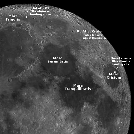 Landing sites on Moon