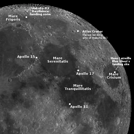 Map of lunar landing sites