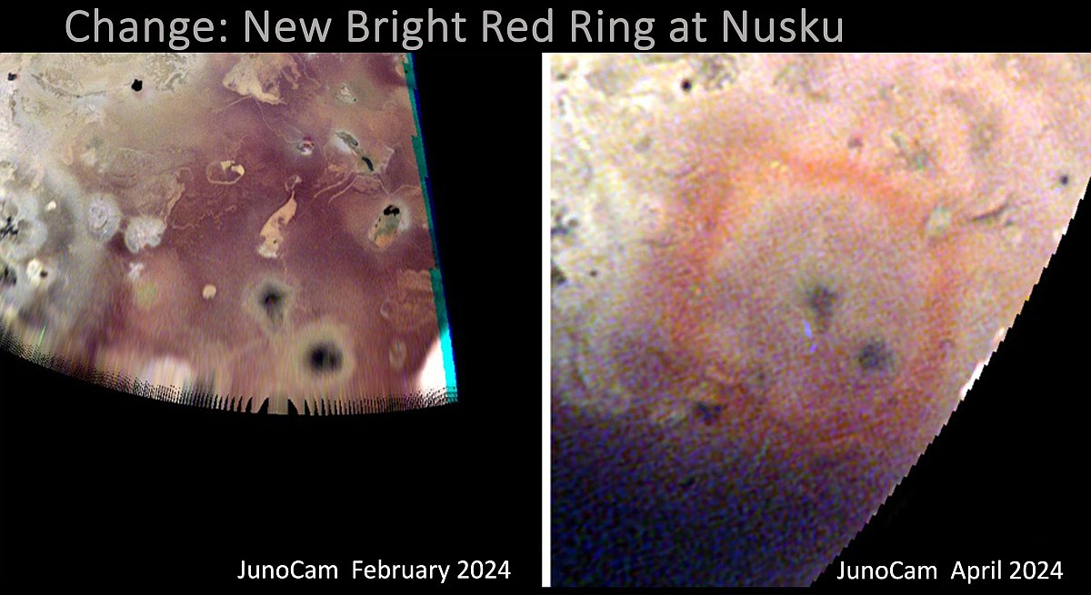 Before and after images by Juno of volcanic ring on Io