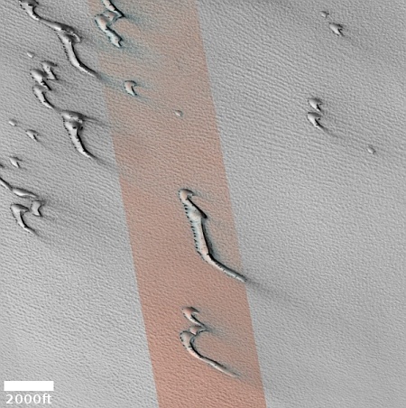 Graceful isolated dunes on the edge of the dune sea that surrounds Mars' north pole