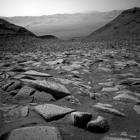 Curiosity looks down hill