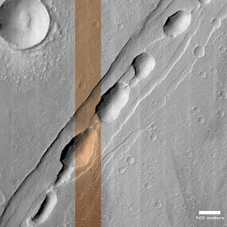 The sagging flank of Elysium Mons