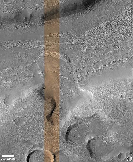 Slumping landslide in Mars' glacier country