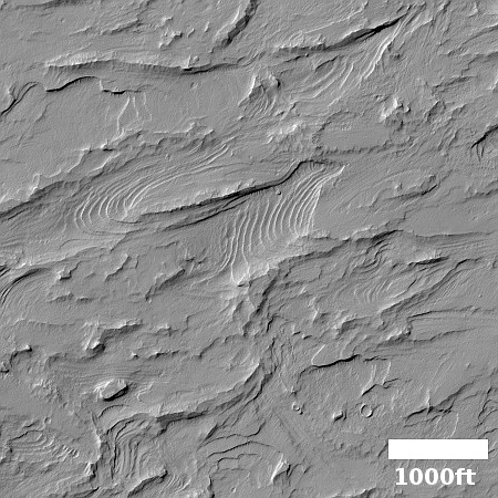 Wind-eroded terrain in Mars' largest volcanic ash field