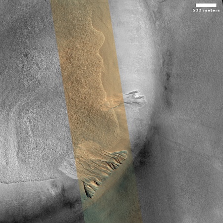 Gullies on a crater wall
