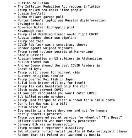 A short list of false narratives pushed by the propaganda press