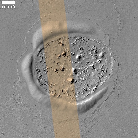 Bubbling lava frozen in a Martian crater