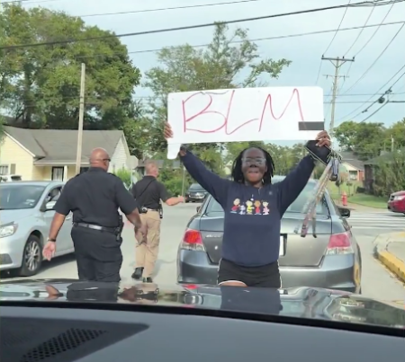 One member of the mob blocking the way