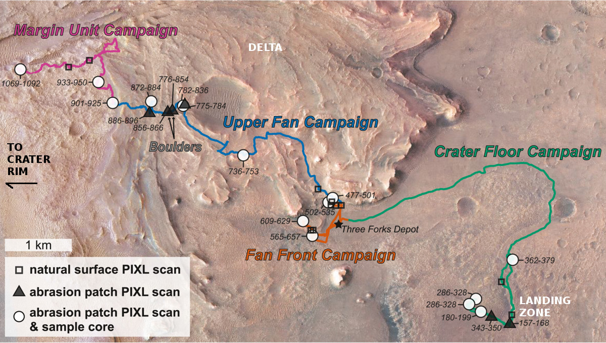 Perseverance's travels inside Jezero Crater