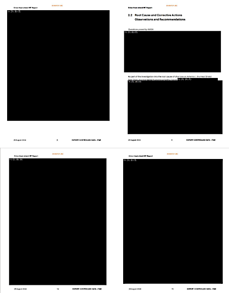 A typical sampling of four pages of NASA Orion heat shield report