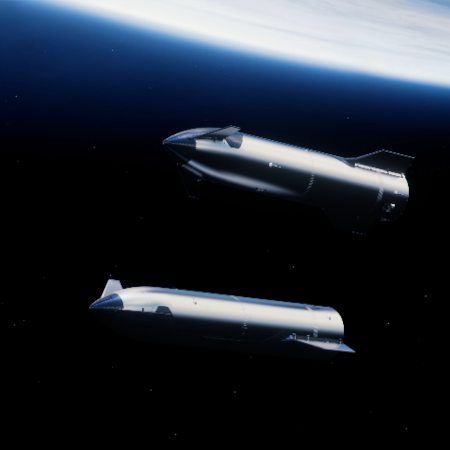 Two Starships about to dock for refueling
